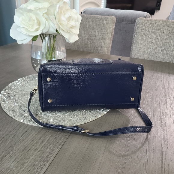 Like New - Navy Blue Patent Leather Kate Spade Bag w/ Crossbody Strap - Picture 7 of 16